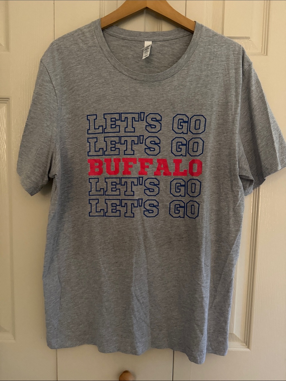 Bella Canvas Gray 'LET'S GO BUFFALO' Graphic Tee with Blue and Red Print